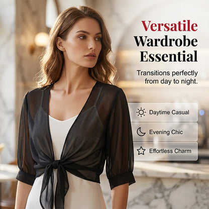 🎁2026 New Arrivals 50% OFF💥Women's Chiffon Tie-Front Top – Sheer, Cropped & Elegant – Summer Layering Essential 🍃
