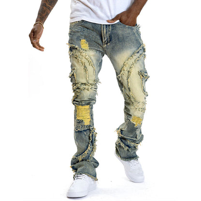 【🎉LIMITED-TIME 50% OFF+Free delivery!】 ✨Men's Classic Stretch Flare Jeans | Premium Vintage Wash Denim with Unique Patchwork Detail for Smart Casual Wear